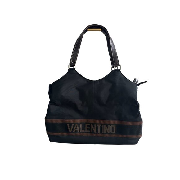 VALENTINO ROSSA Black Brown Logo Shoulder Tote Bag - Picture 4 of 11